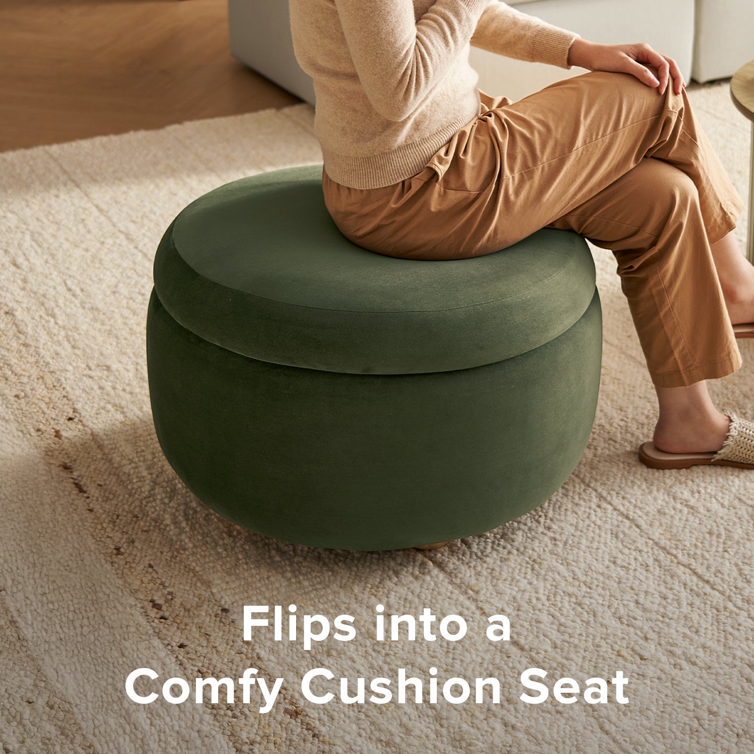 Luna Storage Ottoman, Olive Green Velvet – Mopio