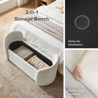 Sophie Storage Bench, Pearl White Boucle