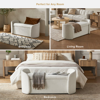 Sophie Storage Bench, Pearl White Boucle