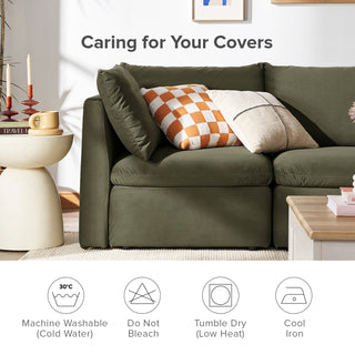 Macy Washable Slipcover for 3 Seater Modular Sectional Sofa with Storage, Olive Green Velvet