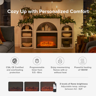 Blake 59" Electric Fireplace Mantel TV Stand + Coffee Table, White Oak