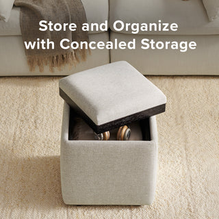 Levi Storage Tray Ottoman, Light Gray