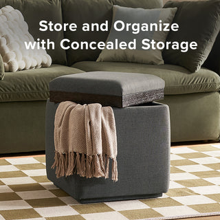 Levi Storage Tray Ottoman, Dark Gray