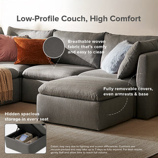 Macy 6 Seats Modular Sectional Sofa with Fully Removable Covers, Large Storage (Stone Gray) [2nd Gen]