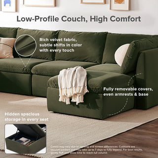 Macy 3 Seats Modular Sectional Sofa with Fully Removable Covers, Large Storage (Olive Green Velvet) [2nd gen]