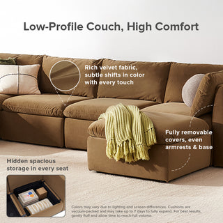 Macy 3 Seater Modular Sectional Sofa with Fully Removable Covers, Large Storage (Hazelnut Brown Velvet)