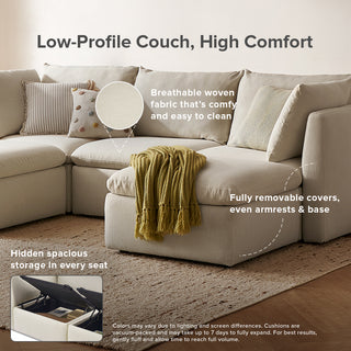 Macy Armless Sectional Sofa with Fully Removable Covers, Large Storage (Oat) [1st Gen]