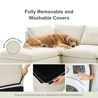 Macy Armless Sectional Sofa with Fully Removable Covers, Large Storage (Oat) [1st Gen]