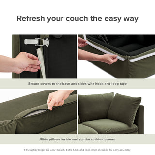 Macy Washable Slipcover for 3 Seater Modular Sectional Sofa with Storage, Olive Green Velvet