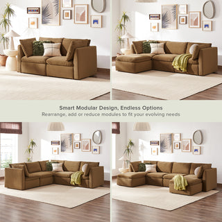 Macy Loveseat Modular Sectional Sofa with Fully Removable Covers, Large Storage (Hazelnut Brown Velvet) [2nd Gen]
