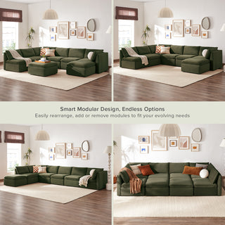 Macy 8 Seats Modular Sectional Sofa with Fully Removable Covers, Large Storage (Olive Green Velvet)