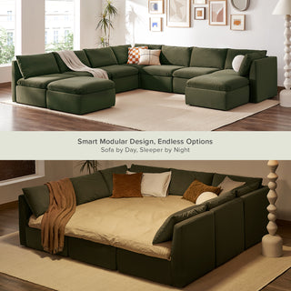 Macy Pit-Sectional Sofa with Storage, Olive Green Velvet