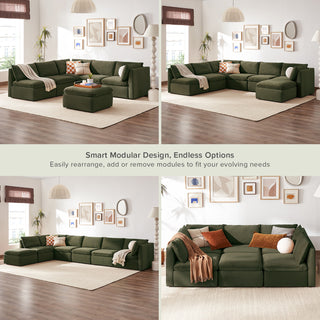 Macy 7 Seats Modular Sectional Sofa with Fully Removable Covers, Large Storage (Olive Green Velvet)