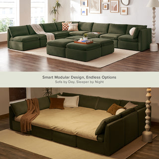 Macy Pit-Sectional Sofa with Storage, Olive Green Velvet