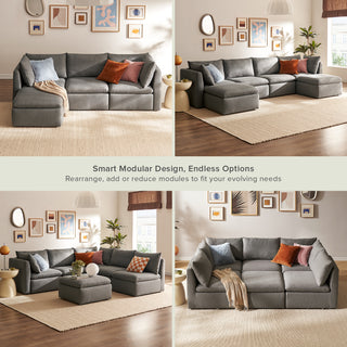 Macy 4 Seats Modular Sectional Sofa with Fully Removable Covers, Large Storage (Stone Gray) [2nd Gen - Old Ottoman Version]