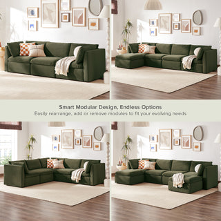 Macy 3 Seater Modular Sectional Sofa with Fully Removable Covers, Large Storage (Olive Green Velvet)