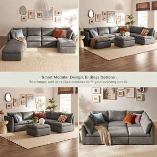 Macy 7 Seats Modular Sectional Sofa with Fully Removable Covers, Large Storage (Stone Gray) [2nd Gen]