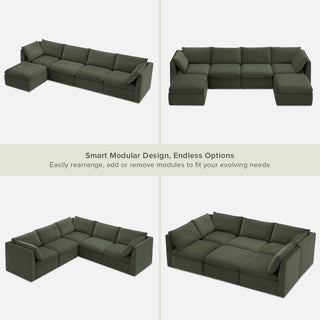 Macy 5 Seats Modular Sectional Sofa with Fully Removable Covers, Large Storage (Olive Green Velvet)