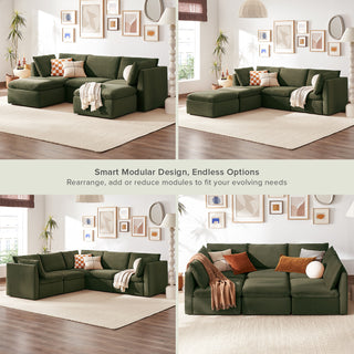 Macy 5 Seats Modular Sectional Sofa with Fully Removable Covers, Large Storage (Olive Green Velvet) [2nd gen]