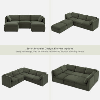 Macy 5 Seats Modular Sectional Sofa with Fully Removable Covers, Large Storage (Olive Green Velvet)