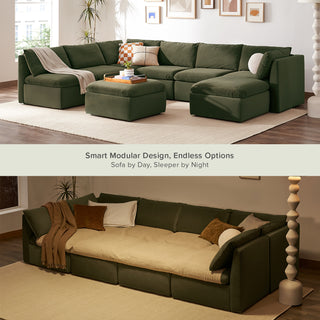 Macy Pit-Sectional Sofa with Storage, Olive Green Velvet