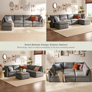 Macy 5 Seats Modular Sectional Sofa with Fully Removable Covers, Large Storage (Stone Gray) [2nd Gen]