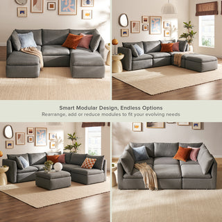 Macy 5 Seats Modular Sectional Sofa with Fully Removable Covers, Large Storage (Stone Gray) [2nd Gen]