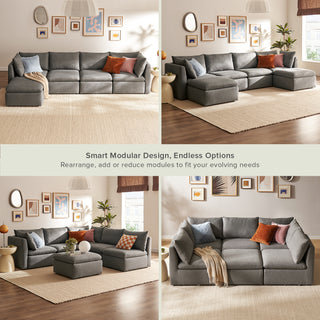 Macy 6 Seats Modular Sectional Sofa with Fully Removable Covers, Large Storage (Stone Gray) [2nd Gen]