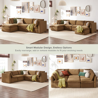 Macy 4 Seats Modular Sectional Sofa with Fully Removable Covers, Large Storage (Hazelnut Brown Velvet)