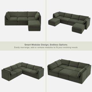 Macy 4 Seats Modular Sectional Sofa with Fully Removable Covers, Large Storage (Olive Green Velvet)