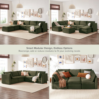 Macy 7 Seats Modular Sectional Sofa with Fully Removable Covers, Large Storage (Olive Green Velvet) [2nd gen]
