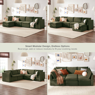 Macy 5 Seats Modular Sectional Sofa with Fully Removable Covers, Large Storage (Olive Green Velvet) [2nd gen]