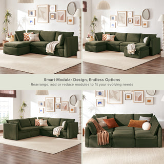 Macy 4 Seats Modular Sectional Sofa with Fully Removable Covers, Large Storage (Olive Green Velvet) [2nd gen]