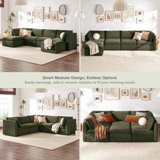 Macy 6 Seats Modular Sectional Sofa with Fully Removable Covers, Large Storage (Olive Green Velvet)