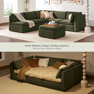 Macy Pit-Sectional Sofa with Storage, Olive Green Velvet