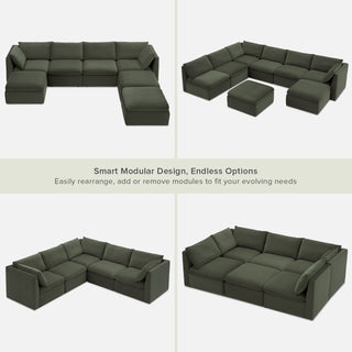 Macy 7 Seats Modular Sectional Sofa with Fully Removable Covers, Large Storage (Olive Green Velvet)