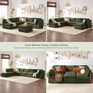 Macy 6 Seats Modular Sectional Sofa with Fully Removable Covers, Large Storage (Olive Green Velvet)