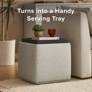 Levi Storage Tray Ottoman, Light Gray