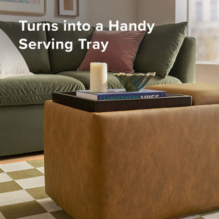 Levi Storage Tray Faux Leather Bench, Pecan Brown