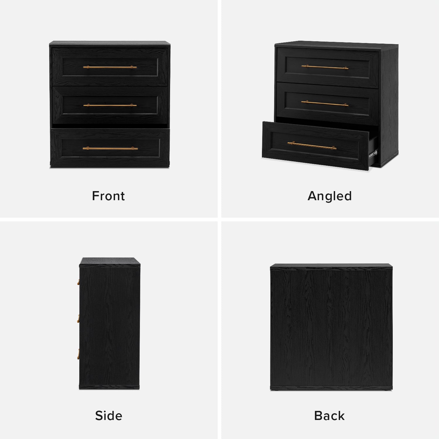 Blake 3 Drawer Dresser, Black Oak Single Blake 3 Drawer Dresser, Black Oak Single