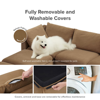 Macy Pit-Sectional Sofa with Storage, Hazelnut Brown Velvet