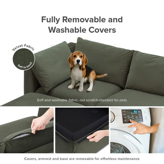 Macy Washable Slipcover Only (Pit-sectional), Olive Green Velvet