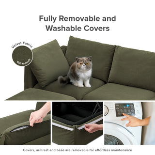 Macy Armless Storage Seat, Olive Green Velvet [2nd Gen]