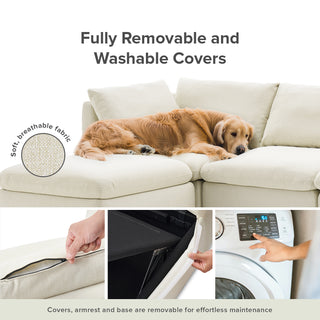 Macy Armless Sectional Sofa with Fully Removable Covers, Large Storage (Oat) [1st Gen]