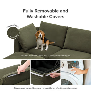 Macy 6 Seats Modular Sectional Sofa with Fully Removable Covers, Large Storage (Olive Green Velvet) [2nd gen]