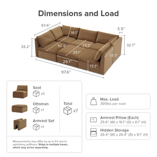 Macy Pit-Sectional Sofa with Storage, Hazelnut Brown Velvet