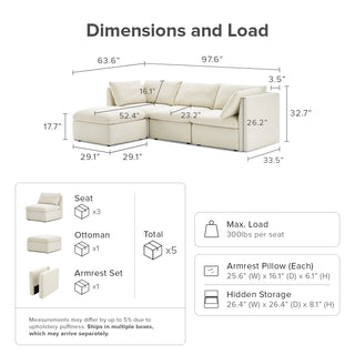 Macy 4 Seats Modular Sectional Sofa with Fully Removable Covers, Large Storage Oversized Modern Cloud Couch (Oat)