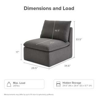 Macy Armchair with Fully Removable Covers, Large Storage (Stone Gray) [2nd Gen]