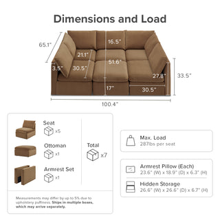 Macy Pit-Sectional Sofa with Fully Removable Covers, Large Storage (Hazelnut Brown Velvet) [2nd Gen]