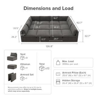 Macy Pit-Sectional Sofa with Storage, Stone Gray